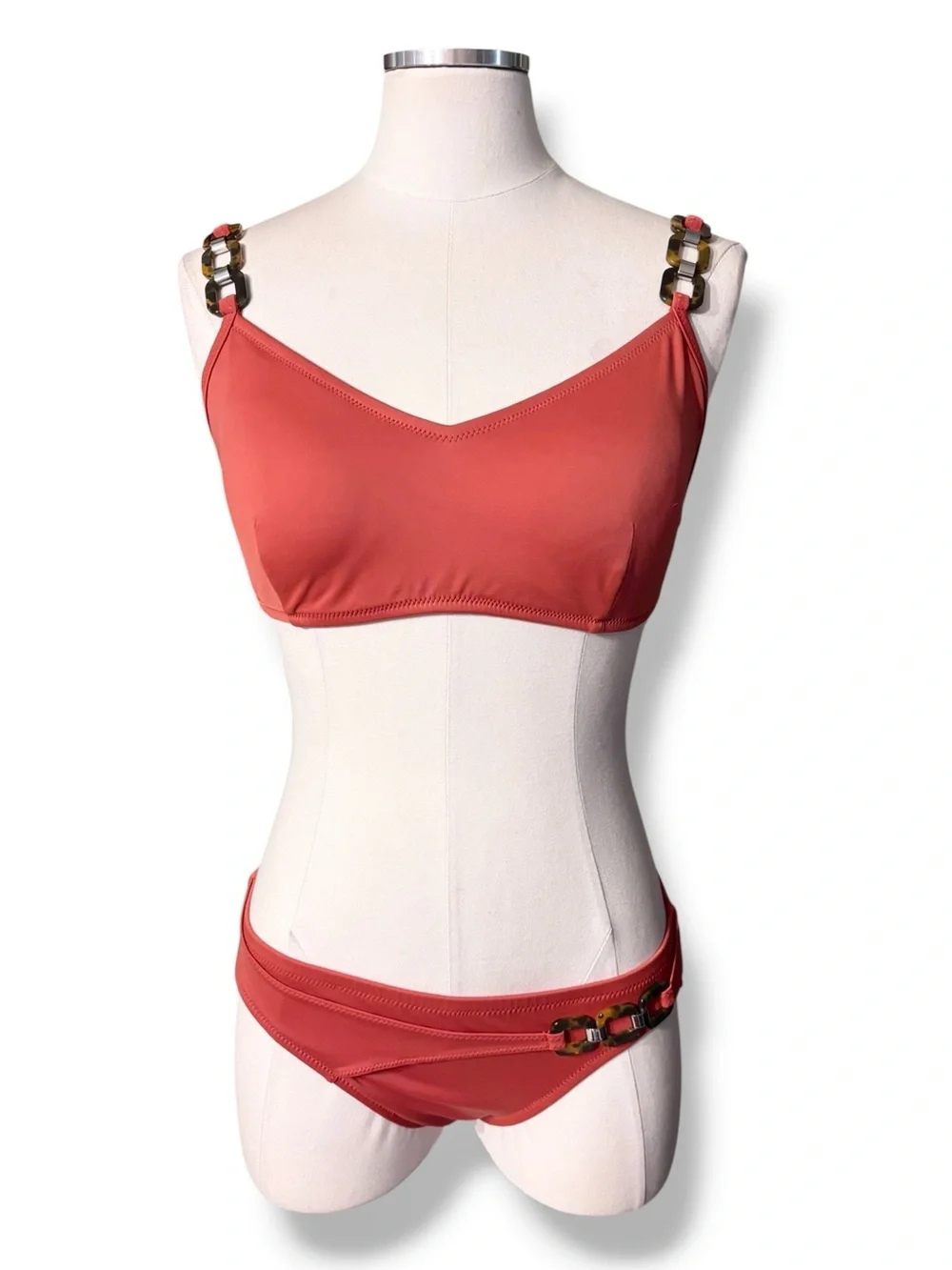 LANDS’ END Orange Bikini Faux Tortoise Link Detail Mixed Sizes Top 10 Bottom 6